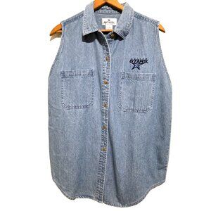 Antigua For Women Denim Shirt DALLAS STARS Sleeveless Sports Button Women Large
